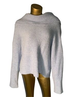 GUESS Los Angeles Light Blue Ribbed Off-The-Shoulder Sweater